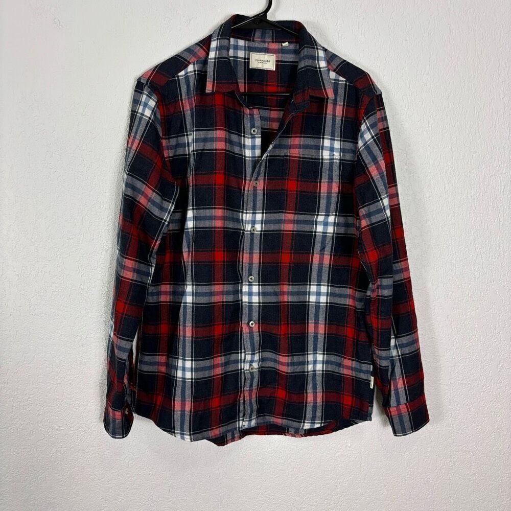 7 Diamonds Blue & Red Plaid Collared Button Down Austin Shirt Size Small